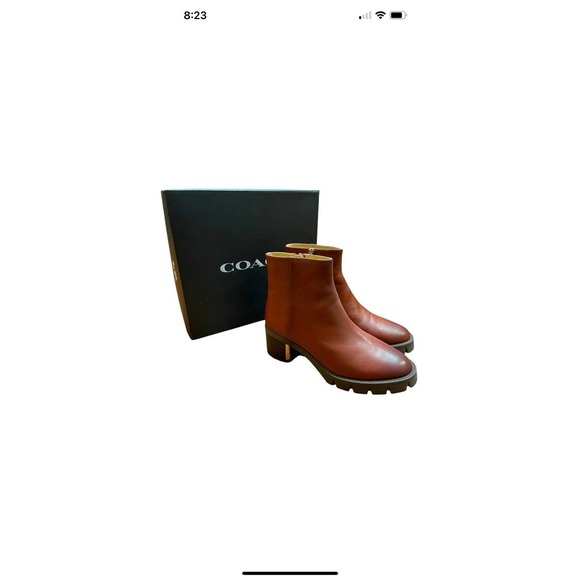 Coach Women's 9.5 B Chrissy Leather Bootie NIB Red Mocha  Zip Boho Chunky - Picture 1 of 16